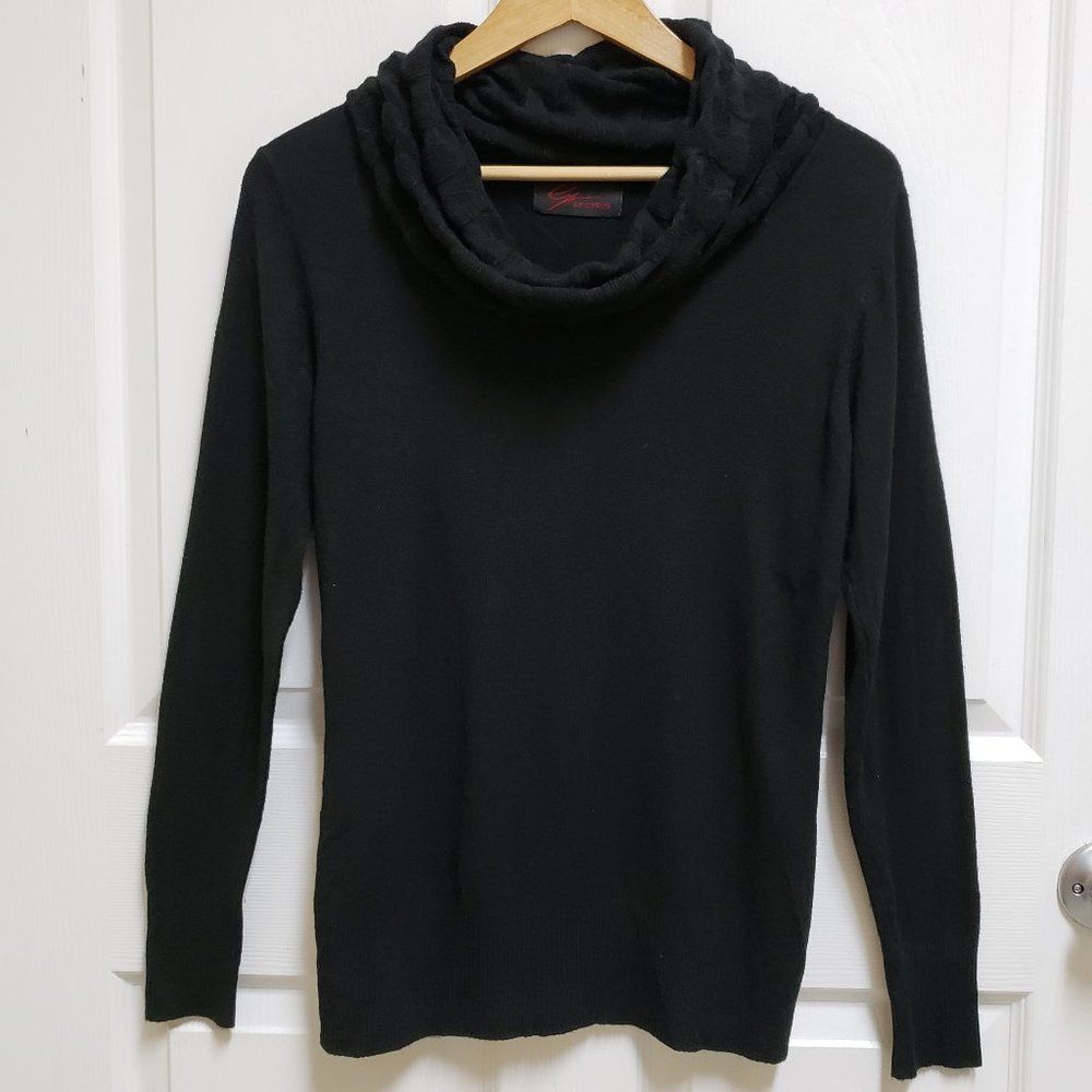 Cyrus Sweater Womens L Black Lyocell Silk Textured Stretch Knit Cowl Witchy Boho